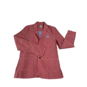 Of All Threads Pink Cotton Blazer Jacket Patch Elbows Striped Lining Mens Size M